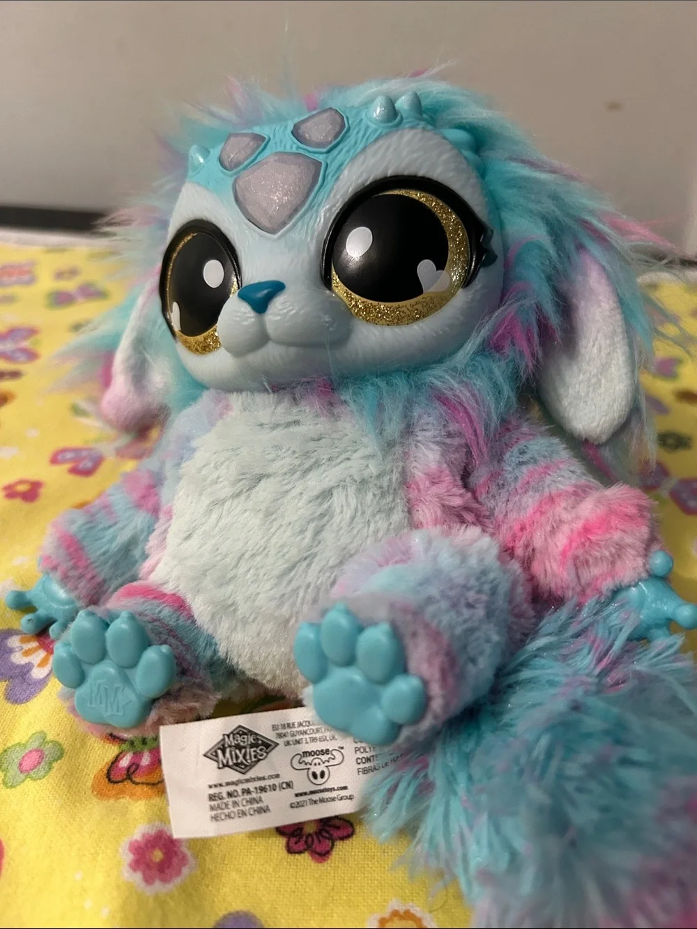 Plush Small Pet Toy in Blue, Teal and Pink - Soft Multicolor Plush